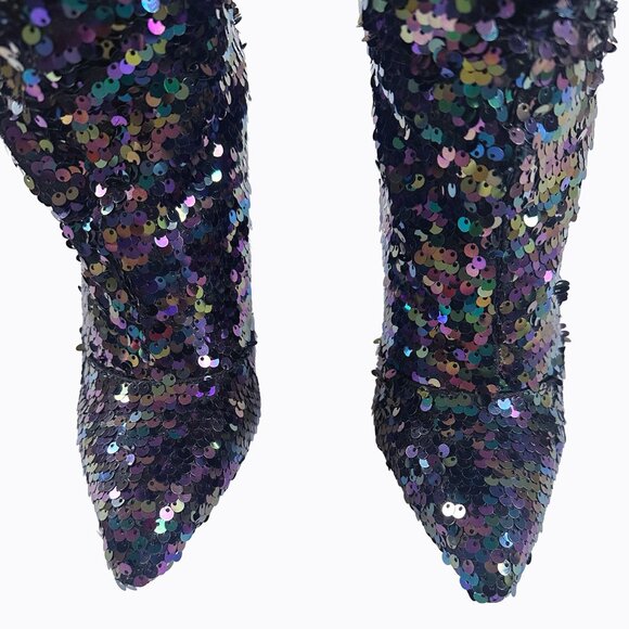 Purple Hologram Sequin Stilettos Sz 8 Slouchy Iridescent Metallic Y2K Rave Party - Picture 6 of 9